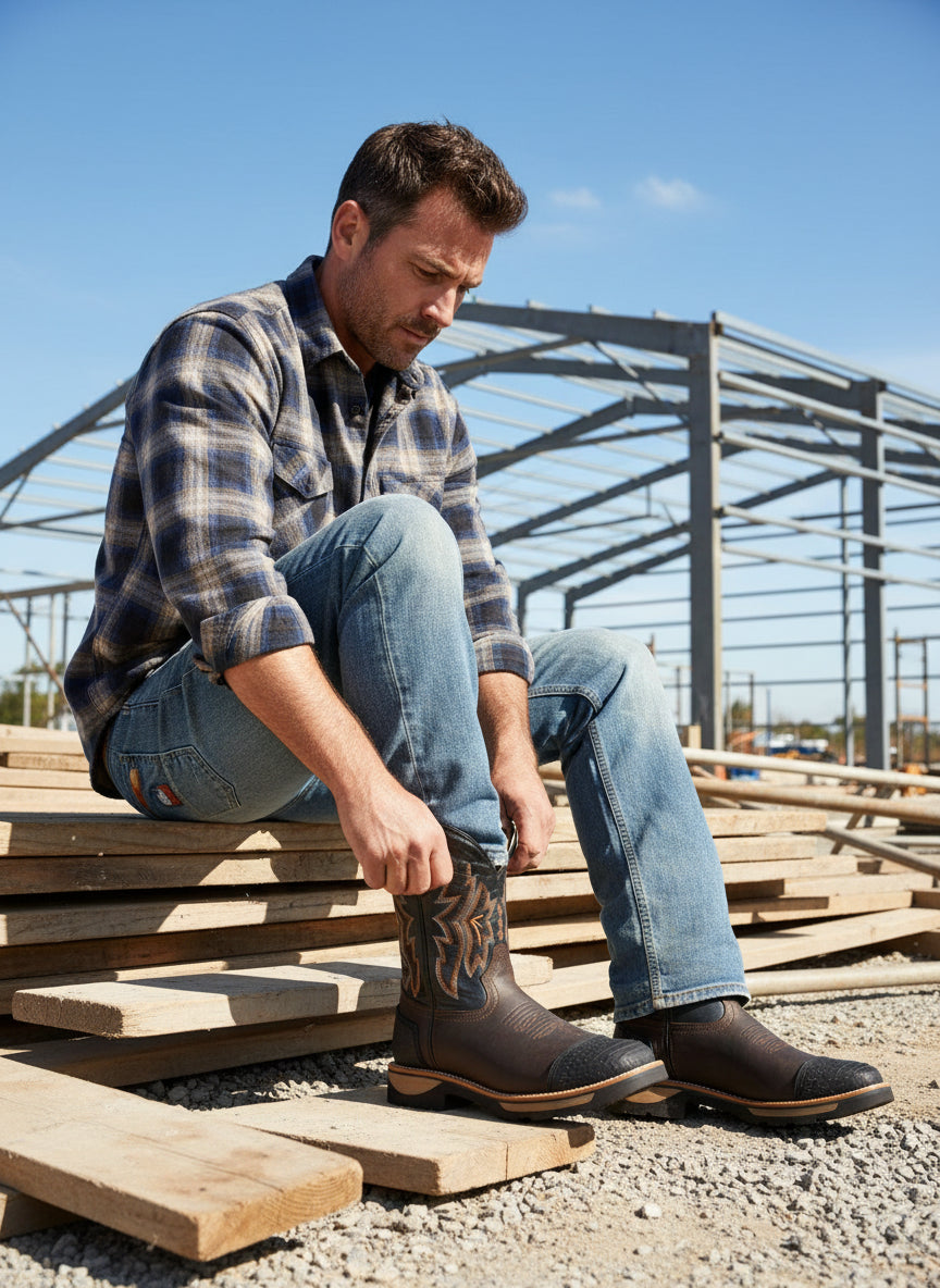 Men's Work Boots E-6484 Crazy Cafe Bullying Square Toe kansas (SIN) NGO-OCR