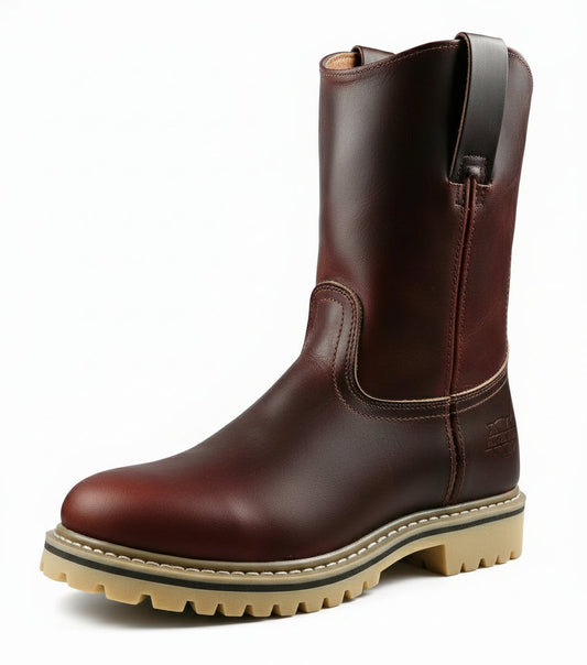 Men's Work Boots E-718 Leather Work Boots Color Shedron Western Cowboy Pull On Boots