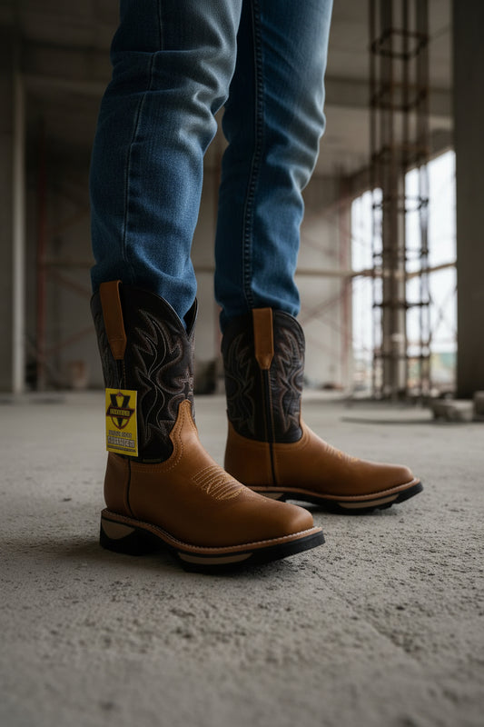 Men's Work Boots E-6480 Crazy Miel Bullying Leather Square Toe kansas (SIN) NGO-OCR