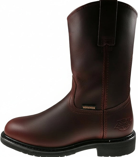 Men's Work Boots E-717 Leather Boots Wine Color