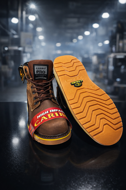 Men's Work Boots Caribu E-955E Square Stell Toe Crazy Brown