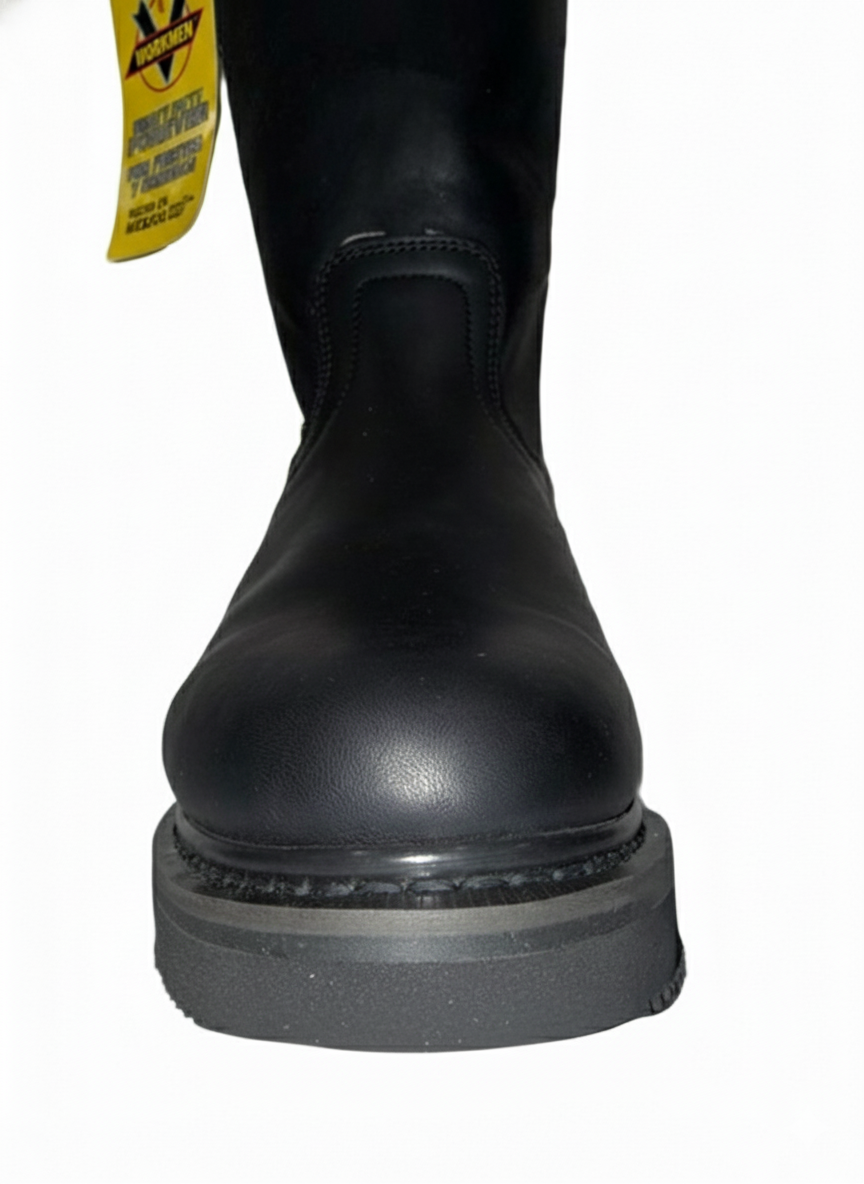 Men's Work Boots E-715 Black Round Toe Work Boots With Striped Sole