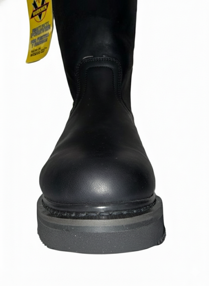 Men's Work Boots E-715 Black Round Toe Work Boots With Striped Sole