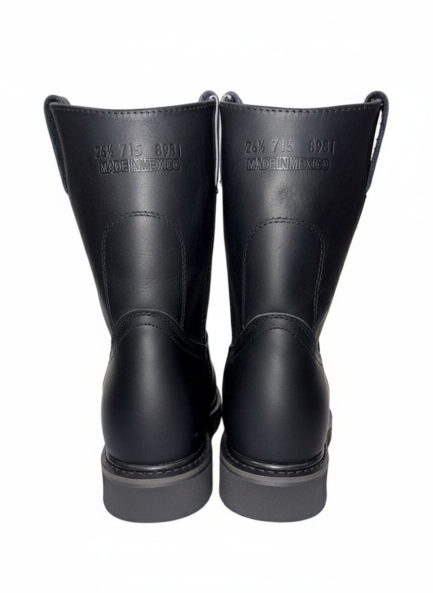 Men's Work Boots E-715 Black Round Toe Work Boots With Striped Sole