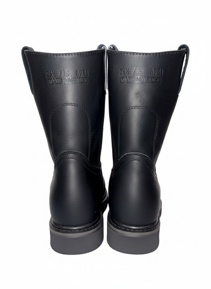 Men's Work Boots E-715 Black Round Toe Work Boots With Striped Sole