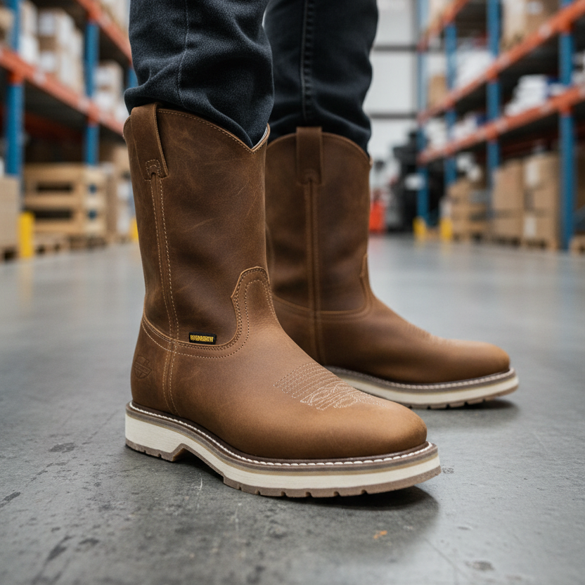 Men's Work Boots E-7600 Crazy Roble Leather Square Toe