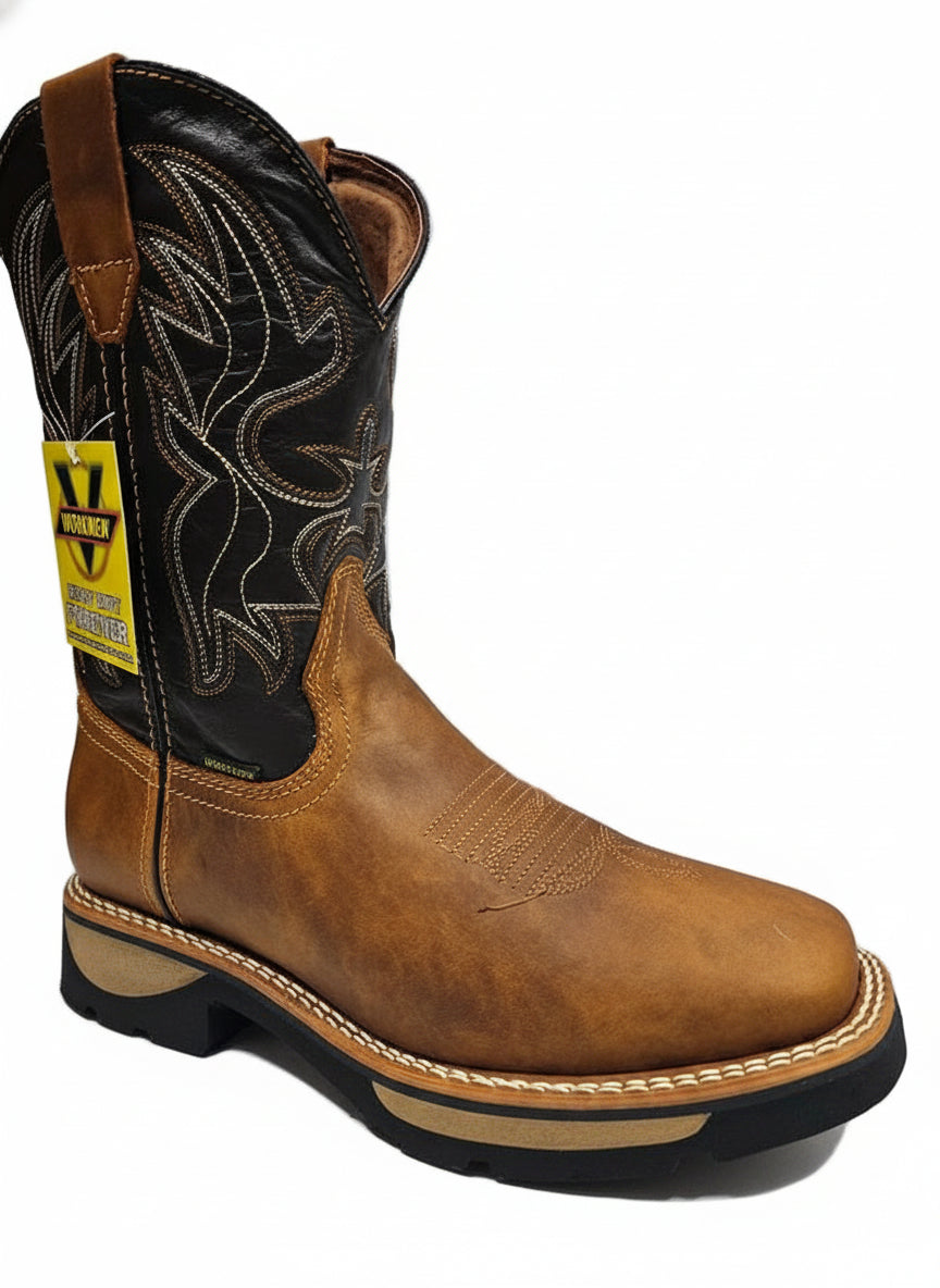 Men's Work Boots E-6480 Crazy Miel Bullying Leather Square Toe kansas (SIN) NGO-OCR