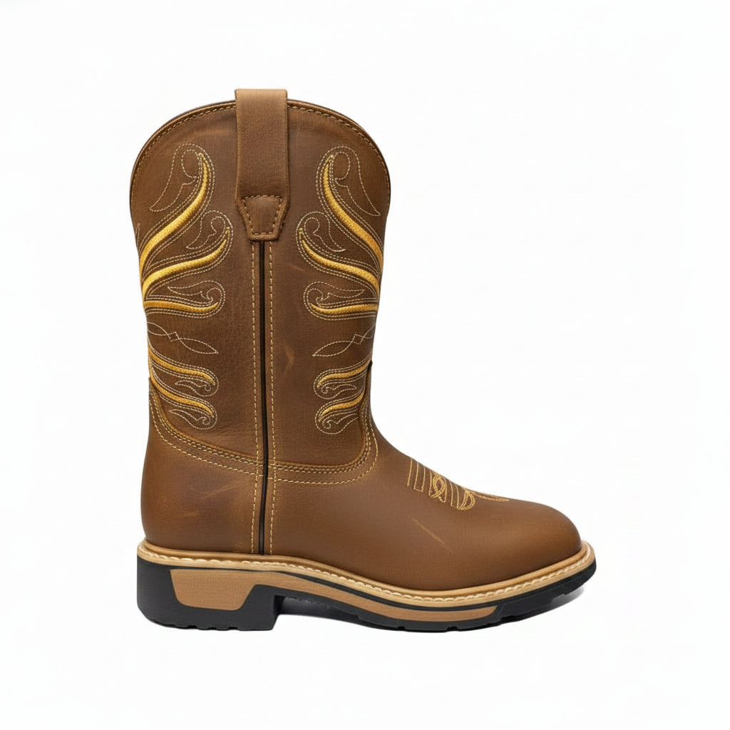 Men's Work Boots E-6980 Crazy Tang Leather Square Toe Oklahoma NGO-BEI