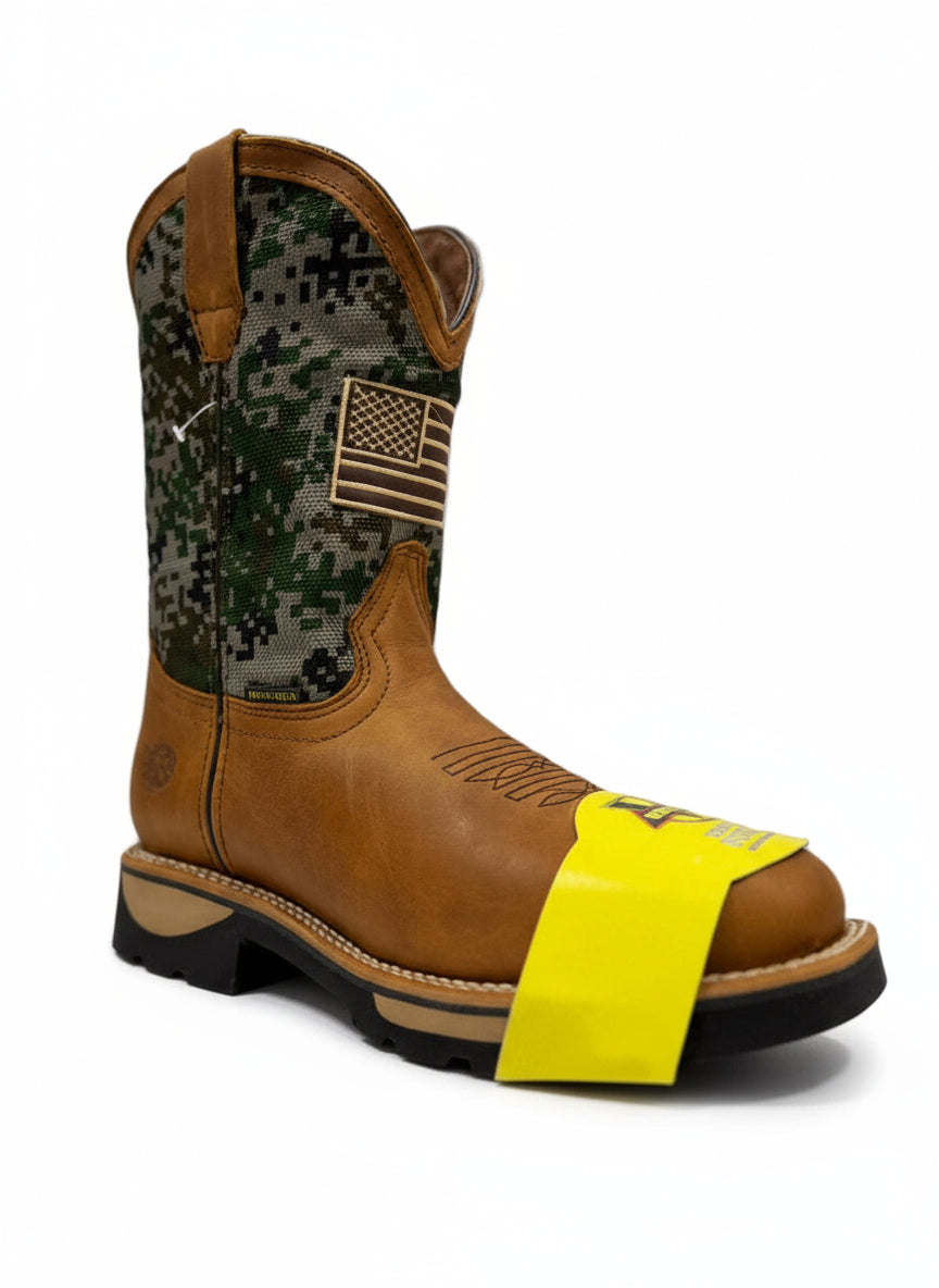 Men's Work Boots E-6485 Crazy Miel Square Steel Bullying Toe Kansas (Sin) NGO-OCR