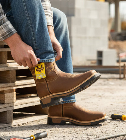 Men's Work Boots E-6980 Crazy Tang Leather Square Toe Oklahoma NGO-BEI