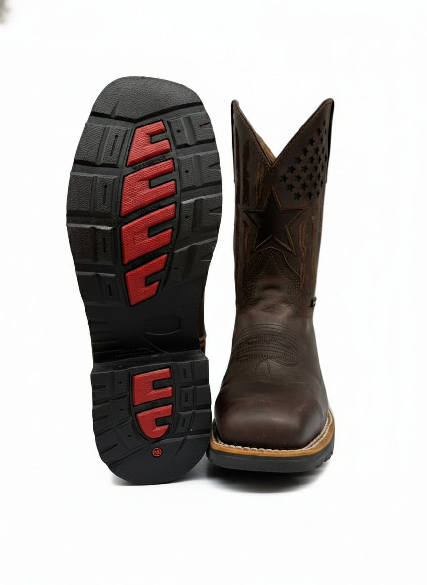 Men's Work Boots E-6611 Crazy Choco Square Steel Bullying Toe Oklahoma