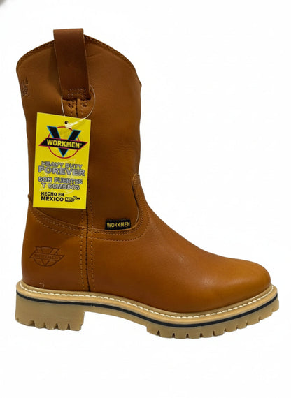 Men's Work Boots E-718 Leather Work Boots Color Honey Western Cowboy Pull On Boots