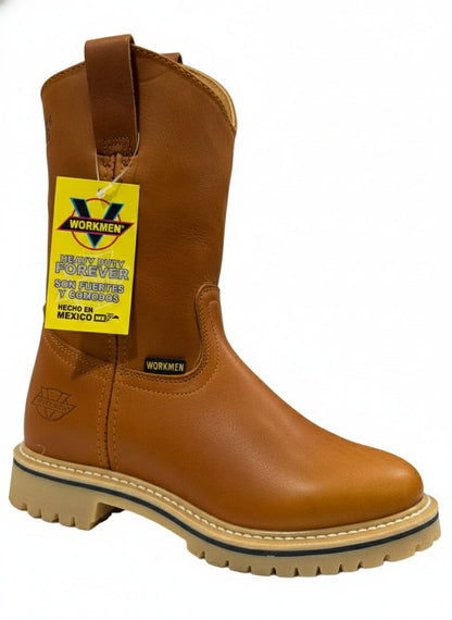 Men's Work Boots E-718 Leather Work Boots Color Honey Western Cowboy Pull On Boots