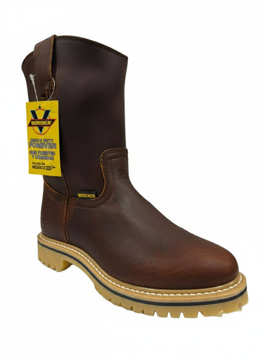 Men's Work Boots E-718 Leather Work Boots Color Shedron Western Cowboy Pull On Boots