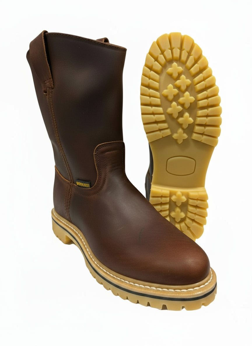 Men's Work Boots E-718 Leather Work Boots Color Shedron Western Cowboy Pull On Boots