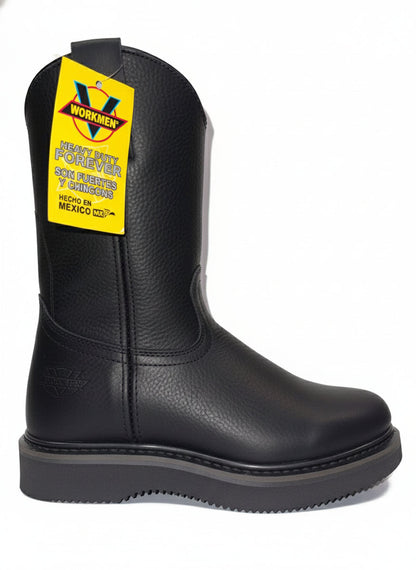 Men's Work Boots E-715 Black Round Toe Work Boots With Striped Sole