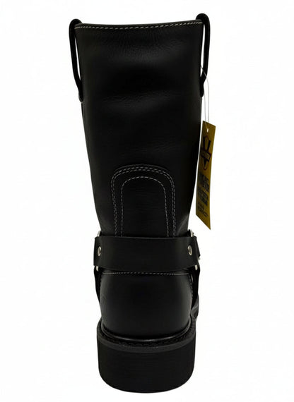 Men's Work Boots E-126 Biker Leather Boots Black Square Toe