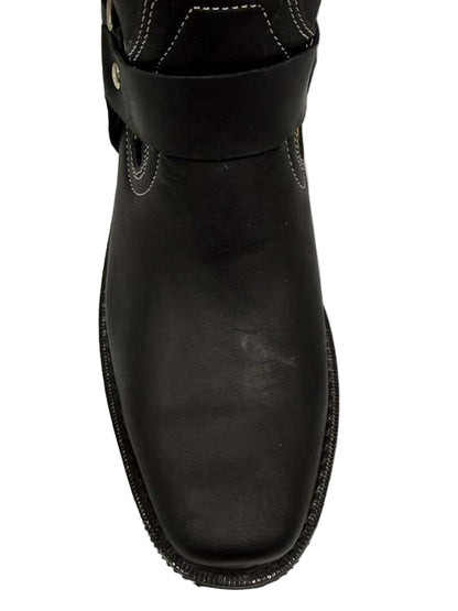 Men's Work Boots E-126 Biker Leather Boots Black Square Toe