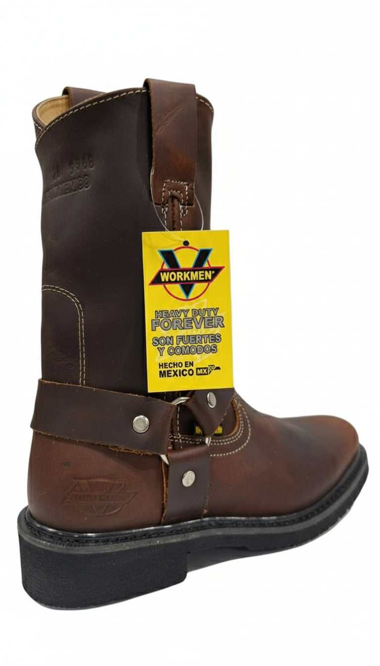 Men's Work Boots E-126 Biker Leather Boots Shedron Square Toe