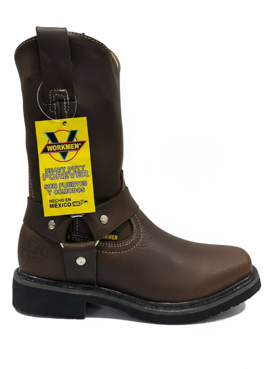 Men's Work Boots E-126 Biker Brown Work Boots, Square Toe