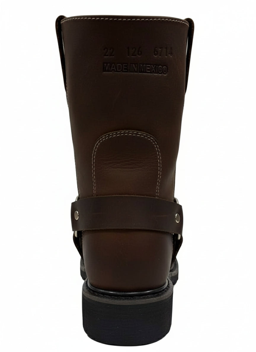 Men's Work Boots E-126 Biker Brown Work Boots, Square Toe