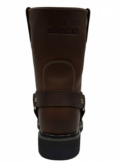 Men's Work Boots E-126 Biker Brown Work Boots, Square Toe