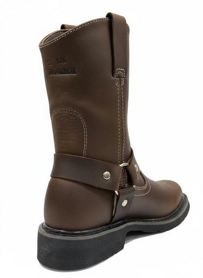 Men's Work Boots E-126 Biker Brown Work Boots, Square Toe