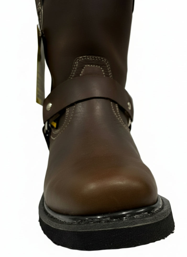 Men's Work Boots E-126 Biker Brown Work Boots, Square Toe