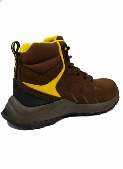 Men's Work Boots Caribu E-349 Brown Yellow Round Stell Toe