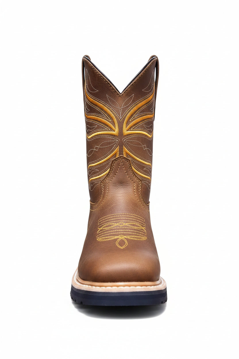 Men's Work Boots E-6980 Crazy Tang Leather Square Toe Oklahoma NGO-BEI