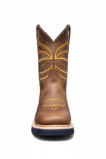 Men's Work Boots E-6980 Crazy Tang Leather Square Toe Oklahoma NGO-BEI
