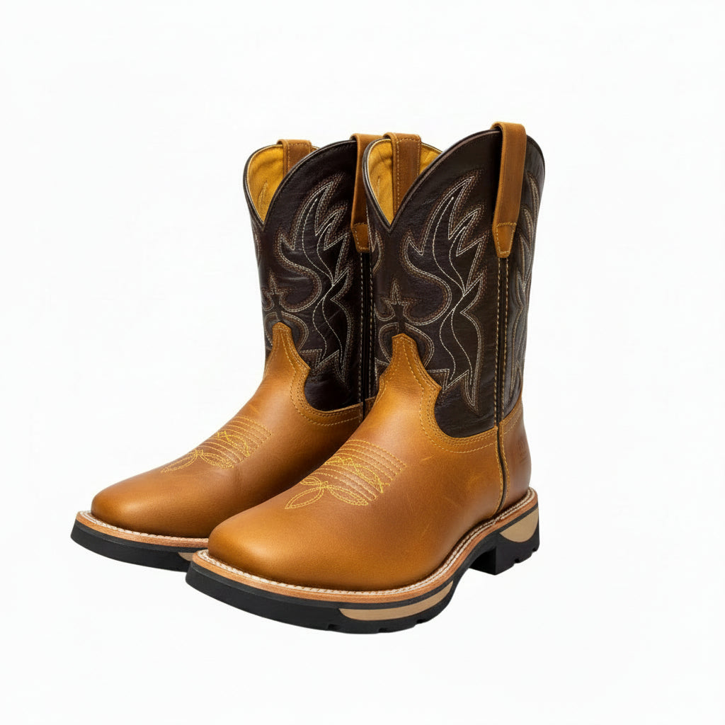 Men's Work Boots E-6480 Crazy Miel Bullying Leather Square Toe kansas (SIN) NGO-OCR