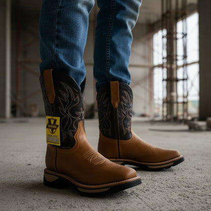 Men's Work Boots E-6480 Crazy Miel Bullying Leather Square Toe kansas (SIN) NGO-OCR