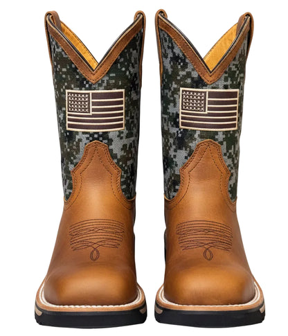 Men's Work Boots E-6485 Crazy Miel Square Steel Bullying Toe Kansas (Sin) NGO-OCR