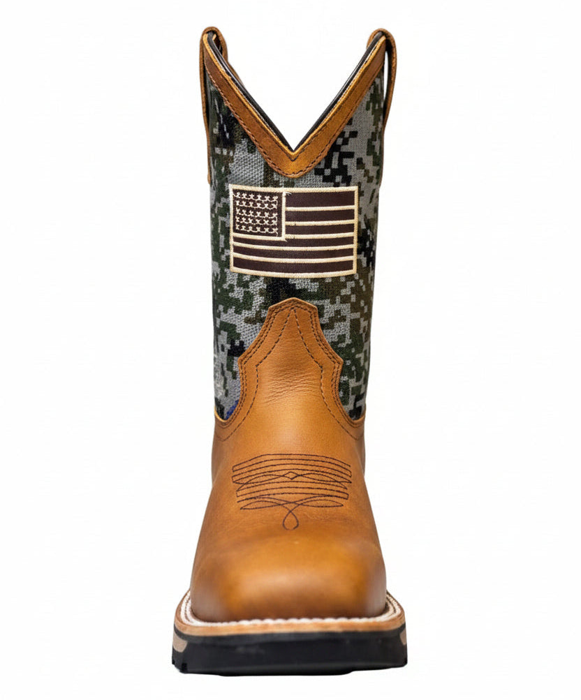 Men's Work Boots E-6485 Crazy Miel Square Steel Bullying Toe Kansas (Sin) NGO-OCR