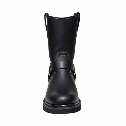 Men's Work Boots E-126 Biker Leather Boots Black Square Toe