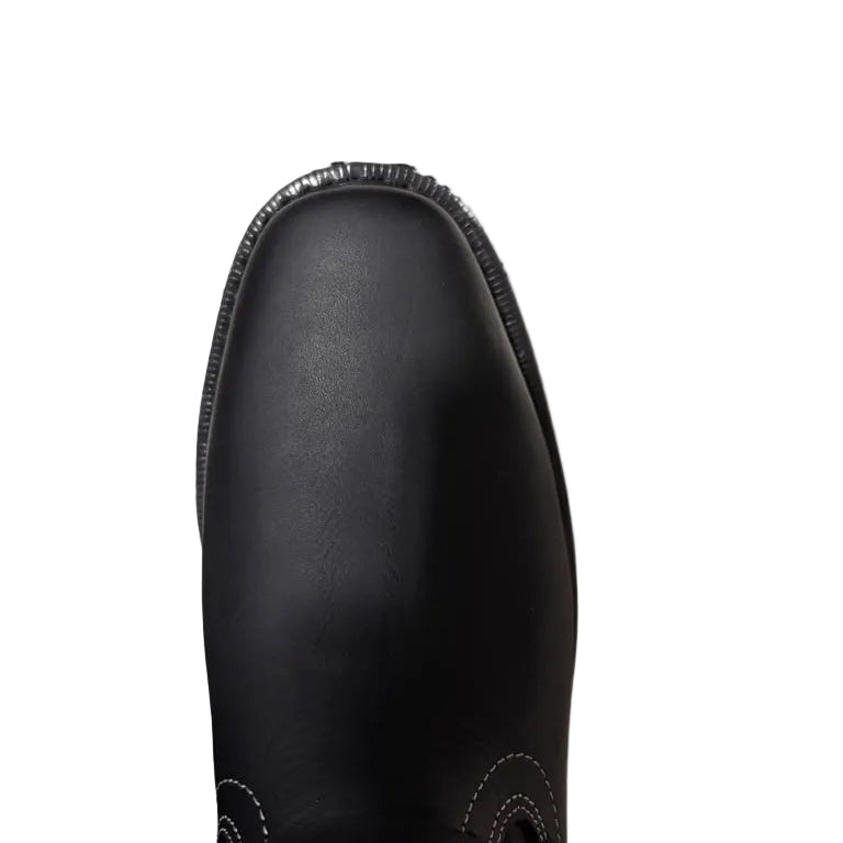 Men's Work Boots E-126 Biker Leather Boots Black Square Toe