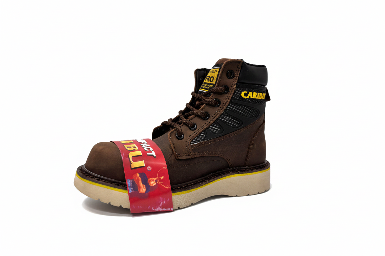 Mens's Work Boots Caribu:956-P Crazy Brown Round Steel Toe