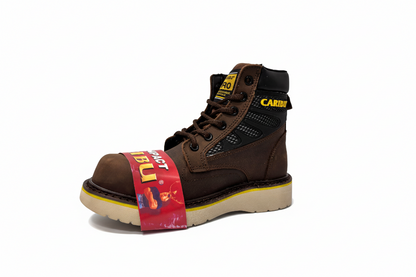 Mens's Work Boots Caribu:956-P Crazy Brown Round Steel Toe