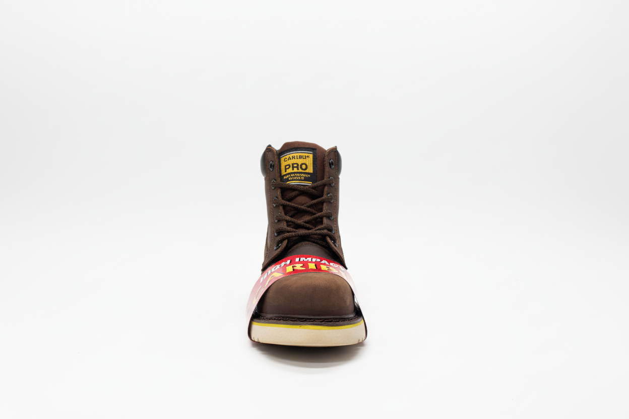 Mens's Work Boots Caribu:956-P Crazy Brown Round Steel Toe