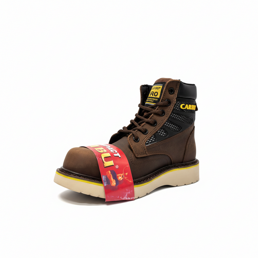 Mens's Work Boots Caribu:956-P Crazy Brown Round Steel Toe