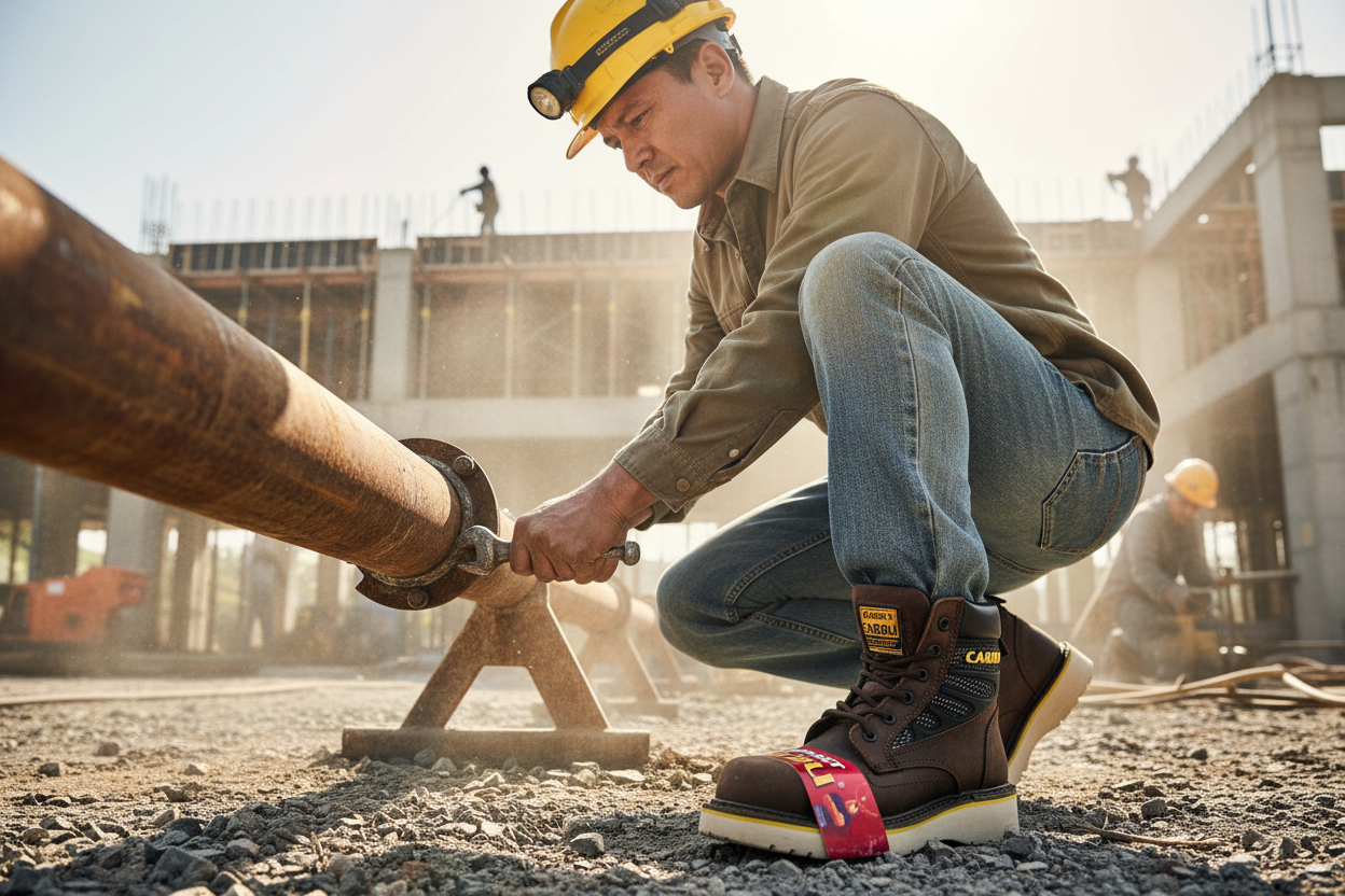 Mens's Work Boots Caribu:956-P Crazy Brown Round Steel Toe