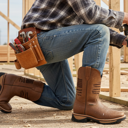 Hombre trabajando en framing con botas