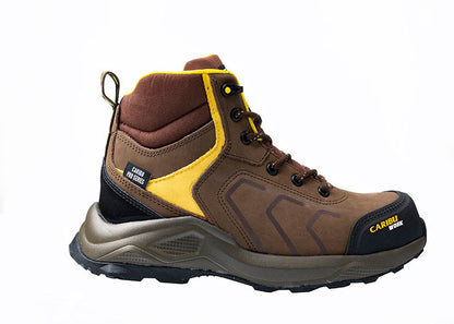Men's Work Boots Caribu E-349 Brown Yellow Round Stell Toe