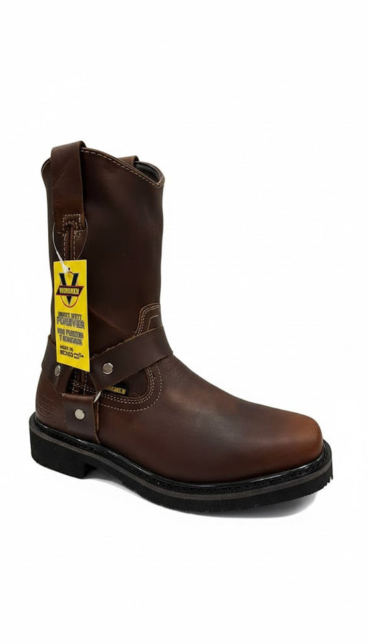 Men's Work Boots E-126 Biker Leather Boots Shedron Square Toe