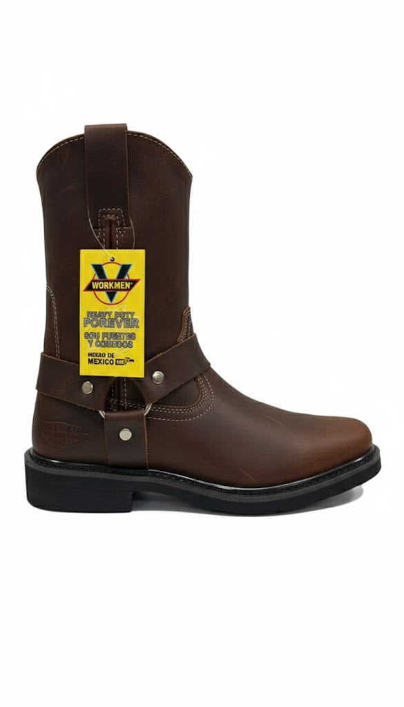 Men's Work Boots E-126 Biker Leather Boots Shedron Square Toe