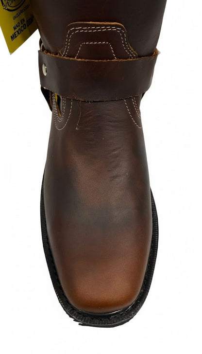 Men's Work Boots E-126 Biker Leather Boots Shedron Square Toe