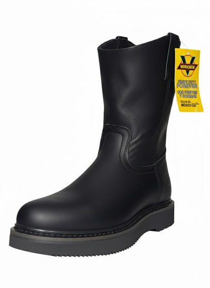 Men's Work Boots E-715 Black Round Toe Work Boots With Striped Sole