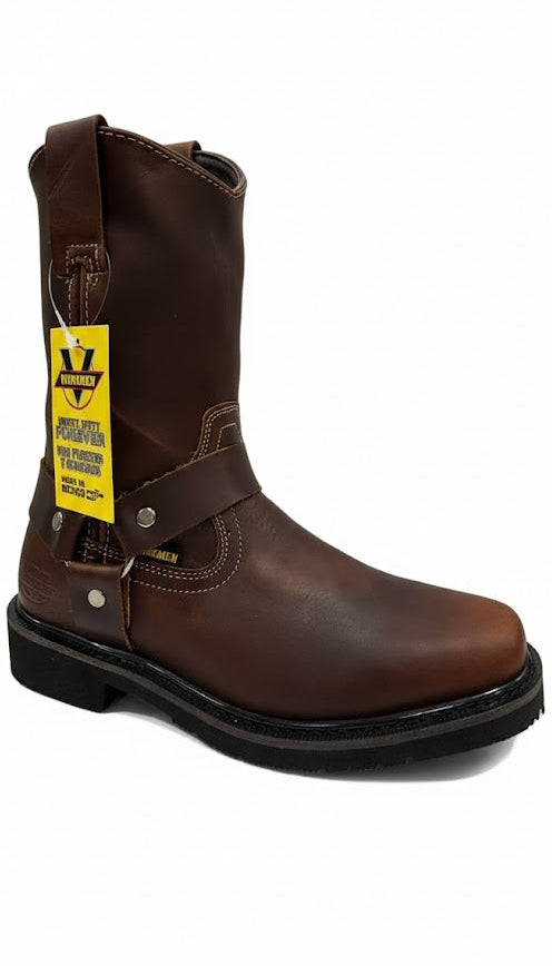 Men's Work Boots E-126 Biker Leather Boots Shedron Square Toe