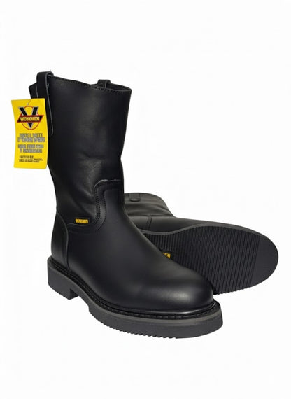 Men's Work Boots E-715 Black Round Toe Work Boots With Striped Sole